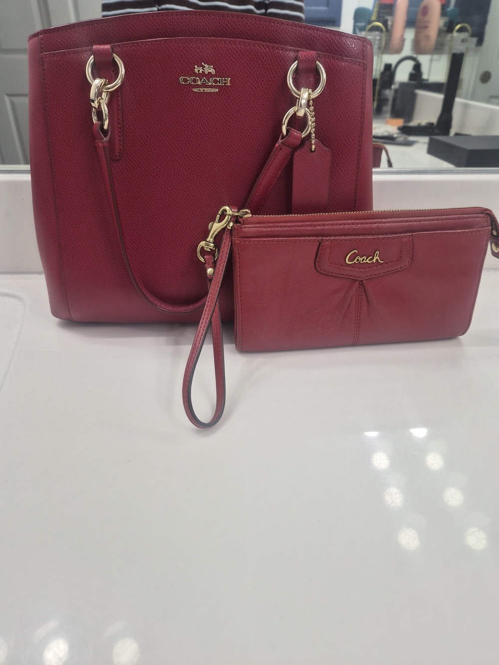 Coach Red Leather Purse With Wristlet